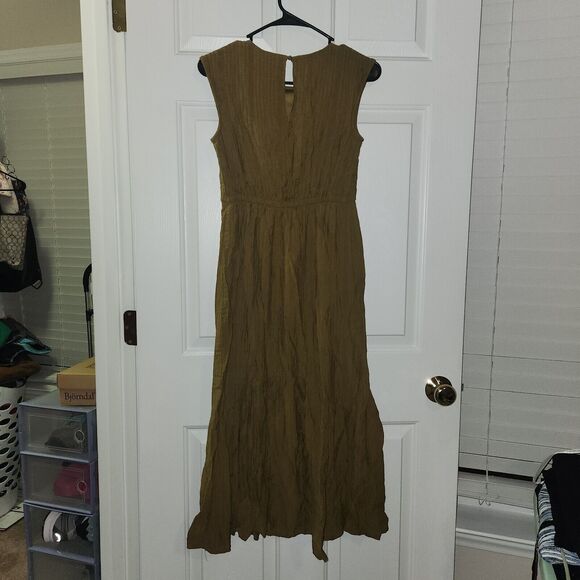 Nine West Women's Sleeveless Crinkle Round Neck Maxi Green Dress Size XS - Picture 3 of 6